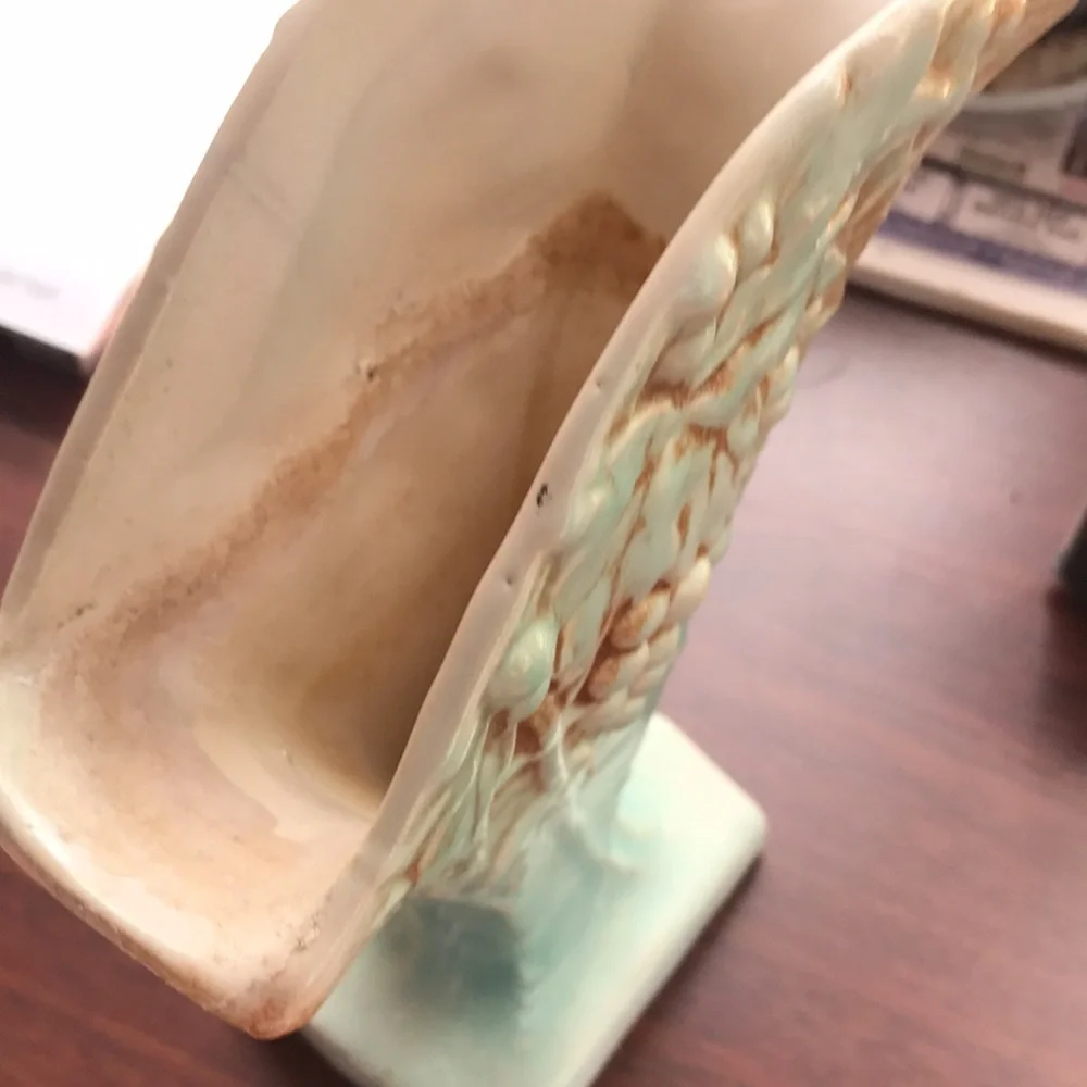 Ceramic Art Deco Style Mint Green and Bronze Vase